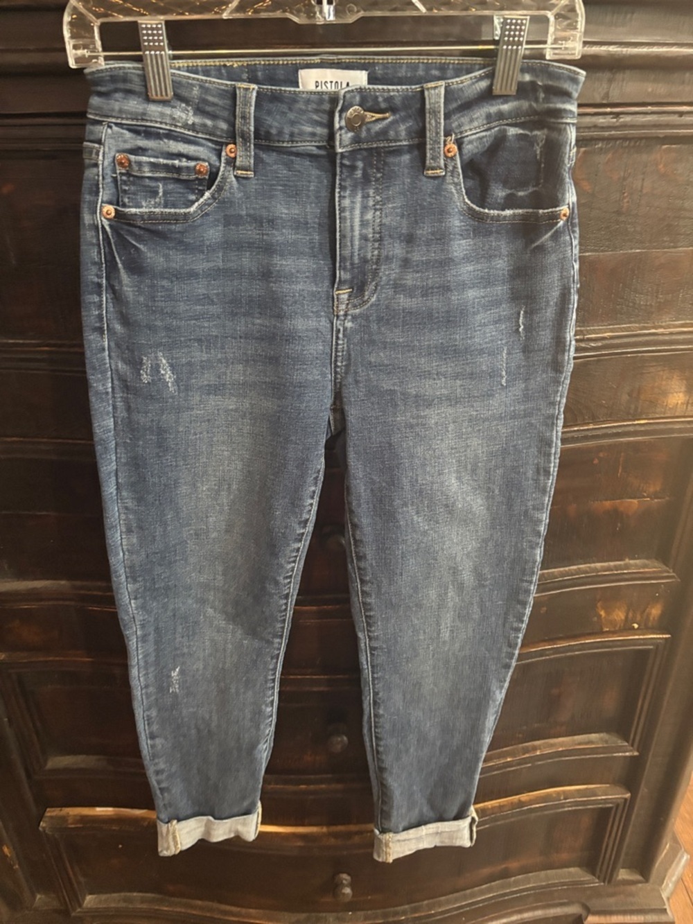 pistola Women's Dark Blue Boyfriend Jeans with Cuffed Hem